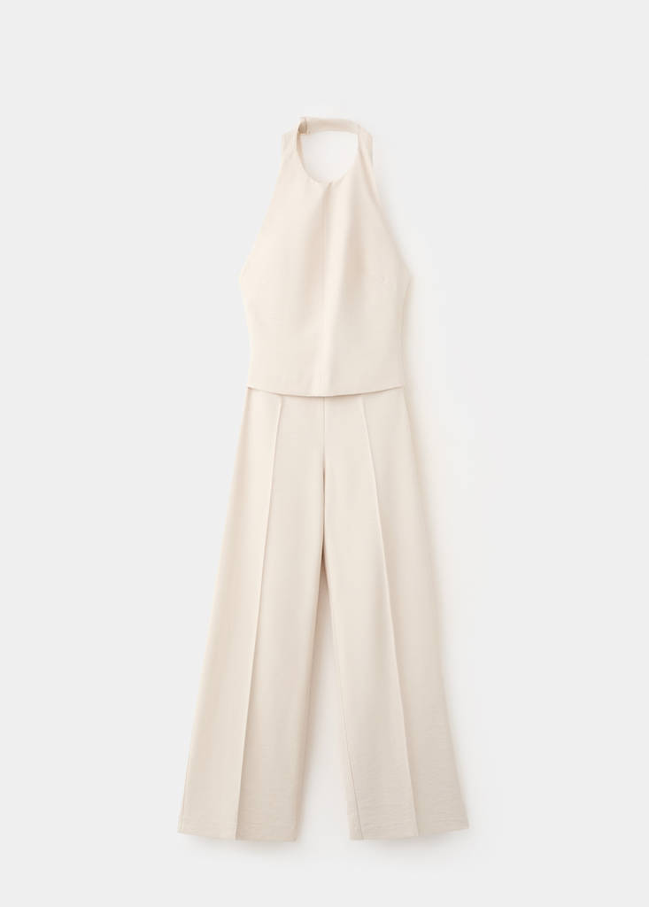 Halter jumpsuit with contrasting details — Beige