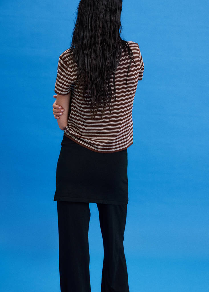 Short-sleeved ribbed sweater — Chocolate