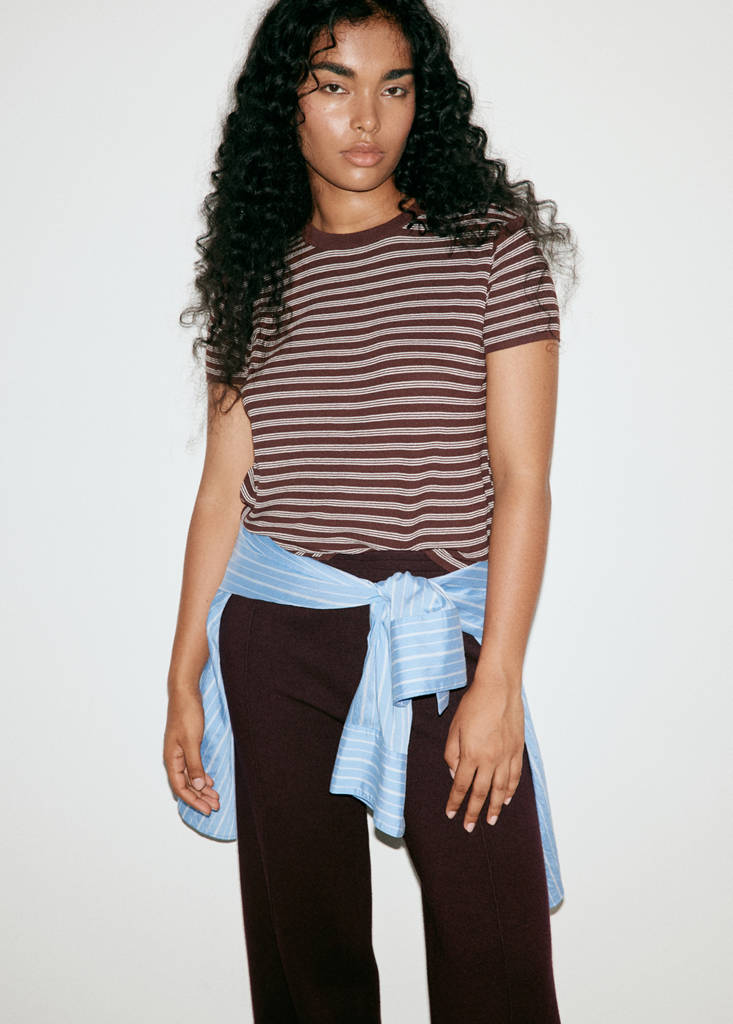Short-sleeved ribbed sweater — Chocolate
