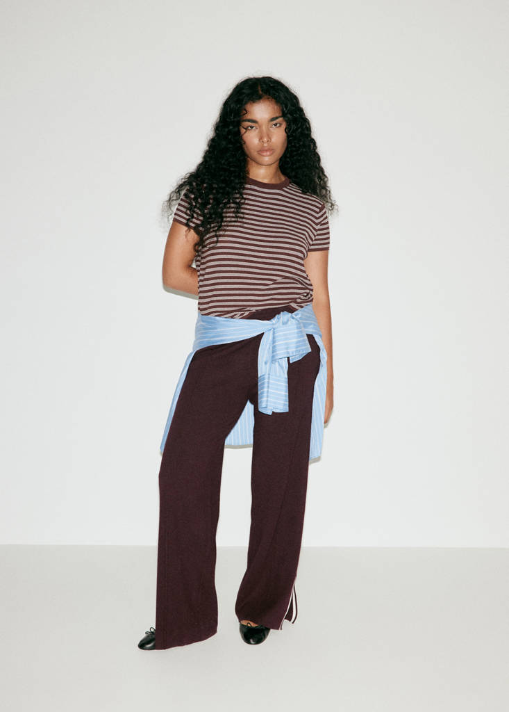 Short-sleeved ribbed sweater — Chocolate