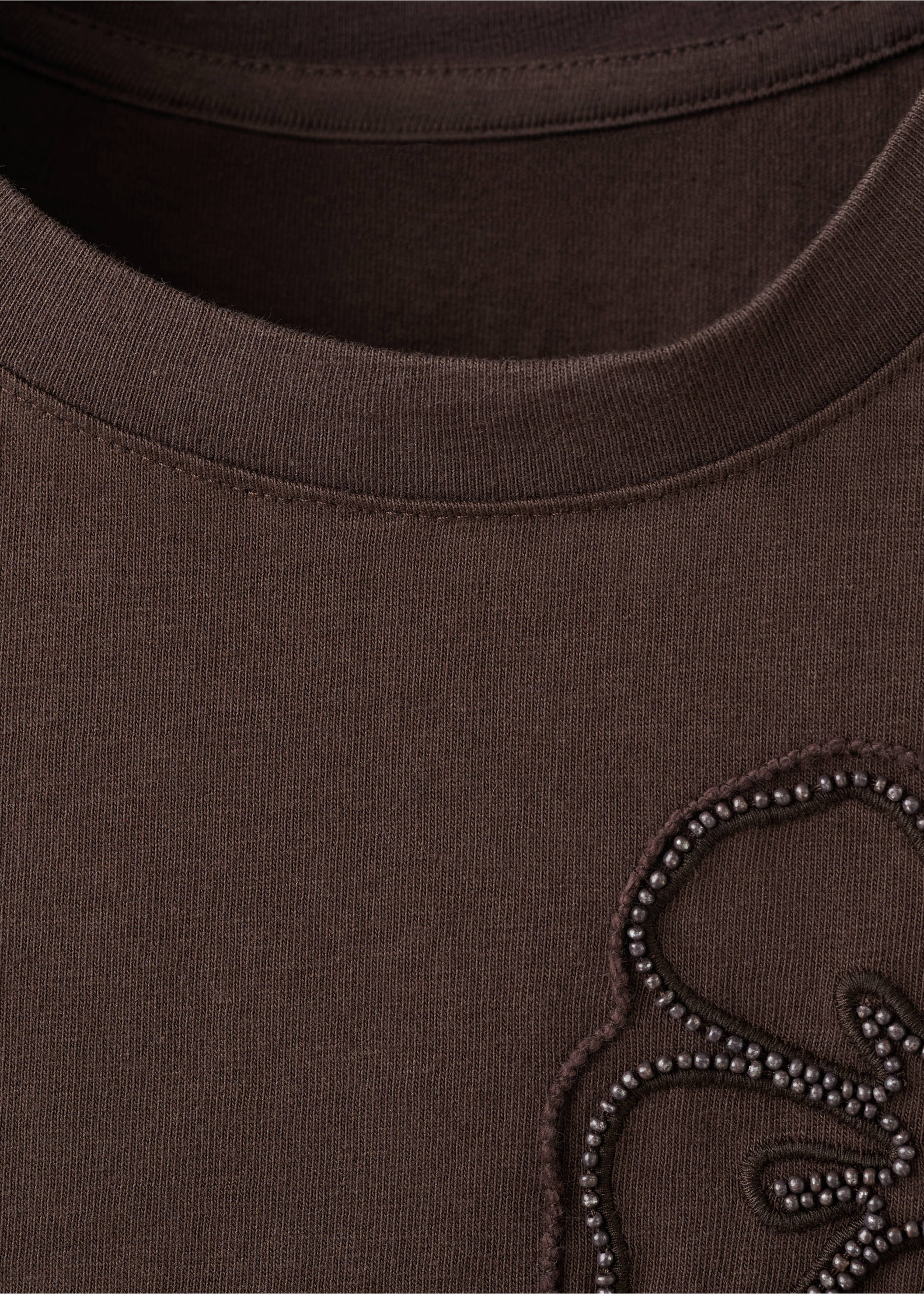 Cotton T-shirt with floral embroideries - Details of the article 8, Brown. Ref: 37082896-00.