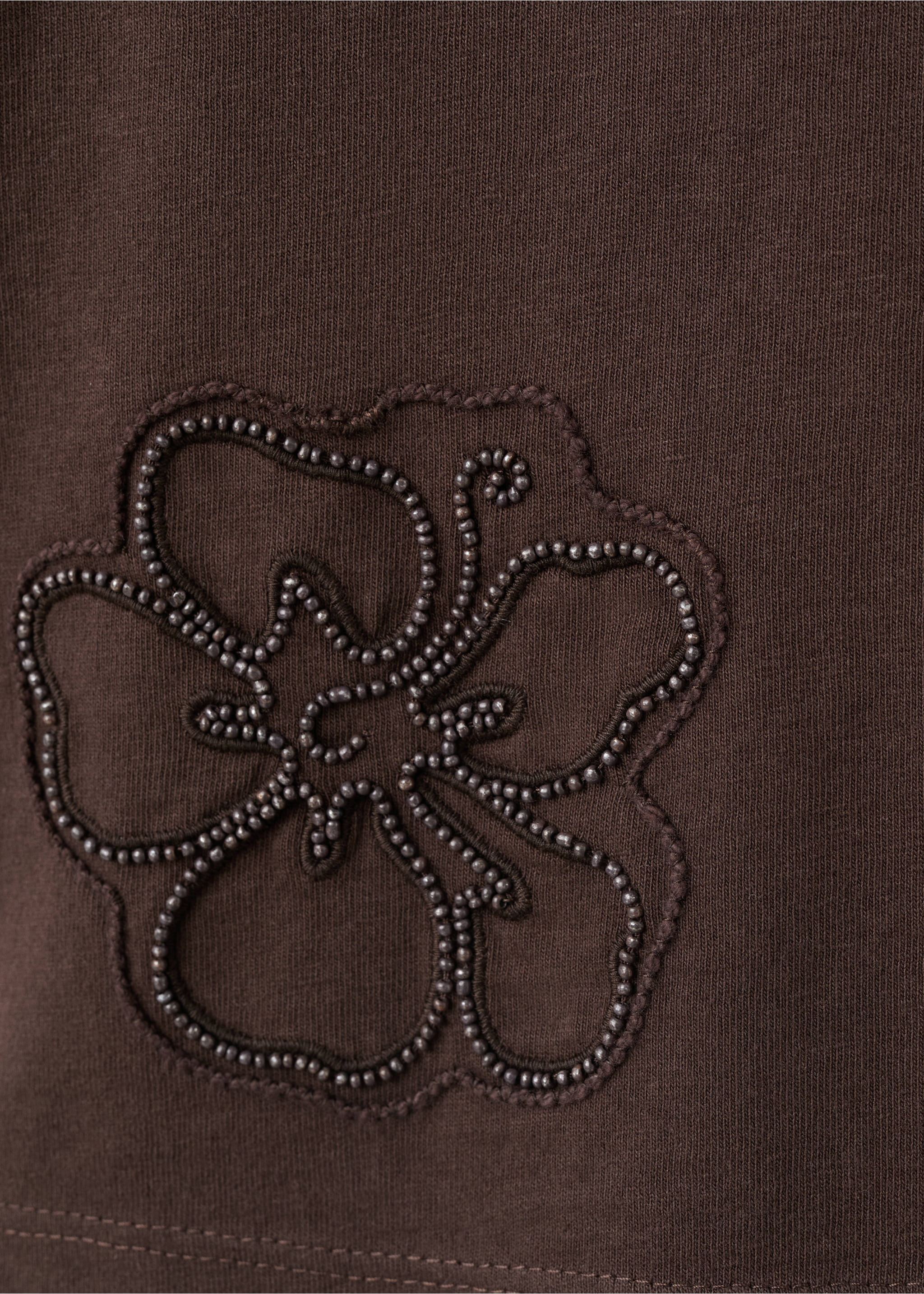 Cotton T-shirt with floral embroideries - Details of the article 0, Brown. Ref: 37082896-00.