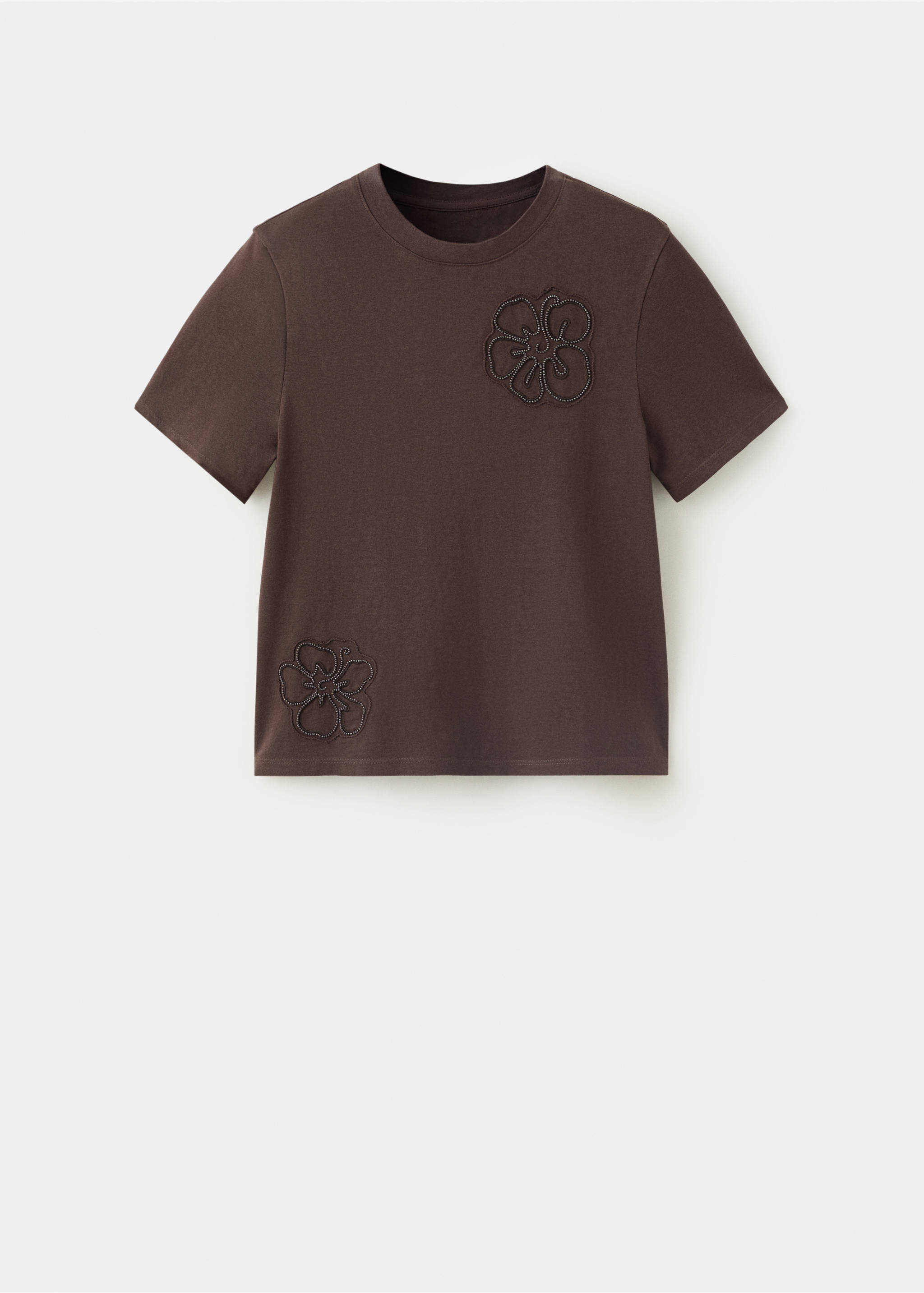 Cotton T-shirt with floral embroideries - Article without model, Brown. Ref: 37082896-00.