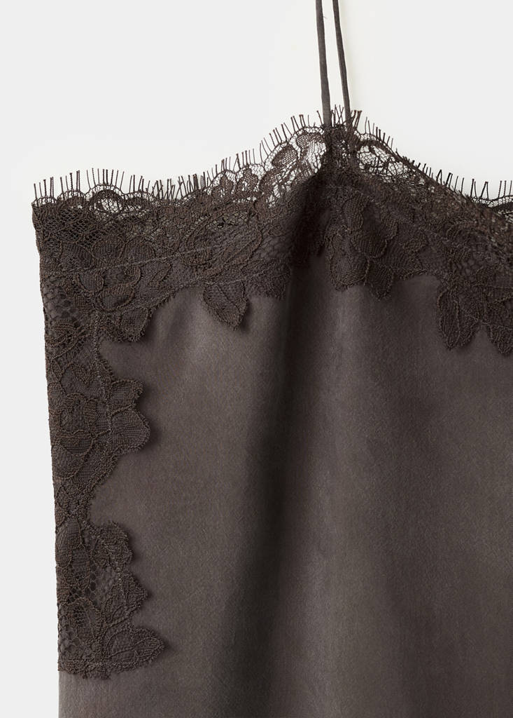 Lace slip dress with side split — Brown