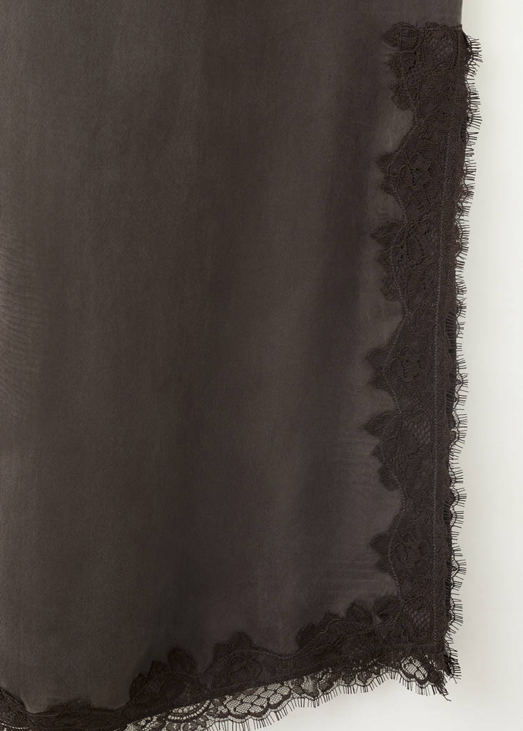 Lace slip dress with side split — Brown