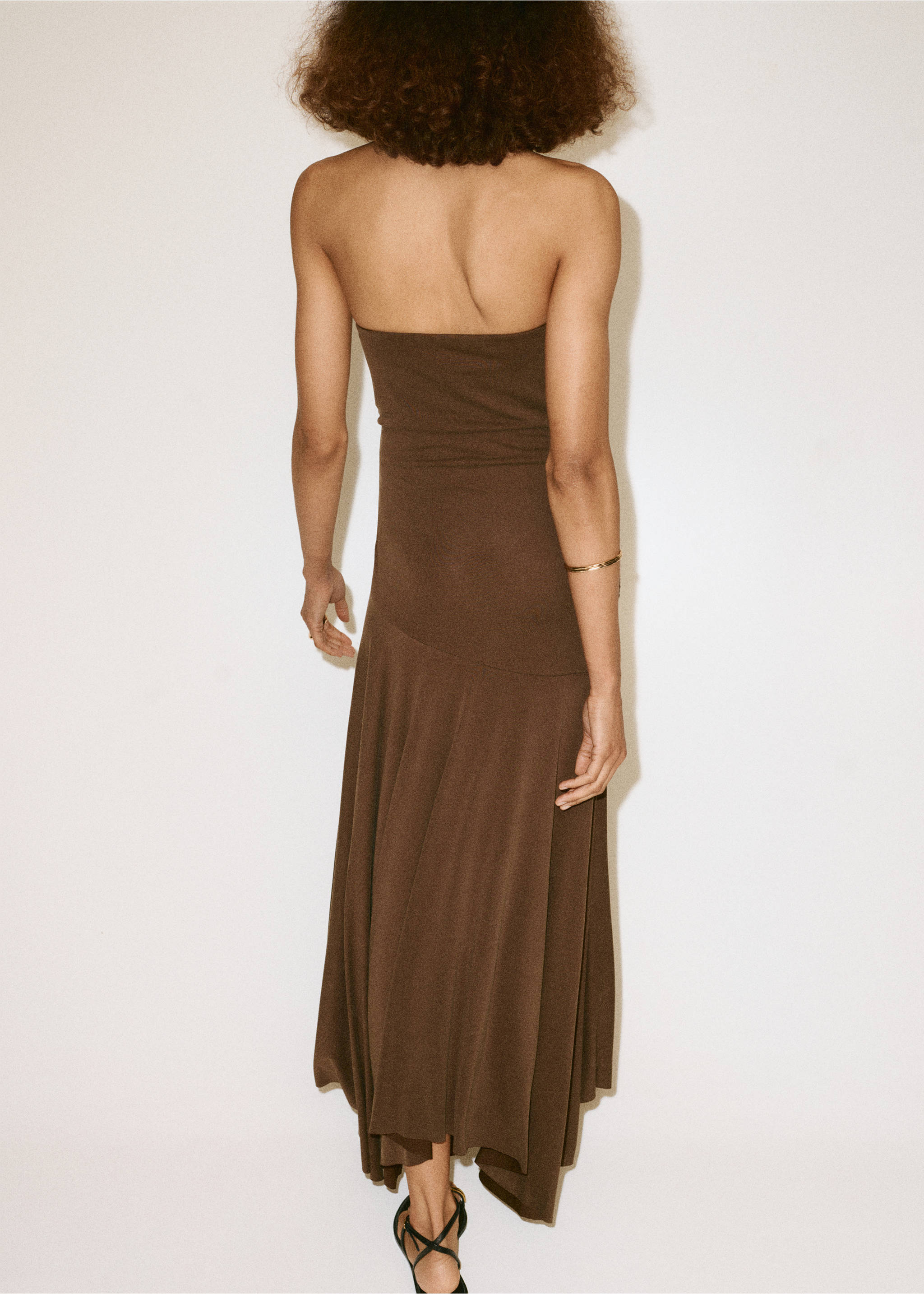 Asymmetric bandeau dress - Reverse of the article, Brown. Ref: 37082900-00.