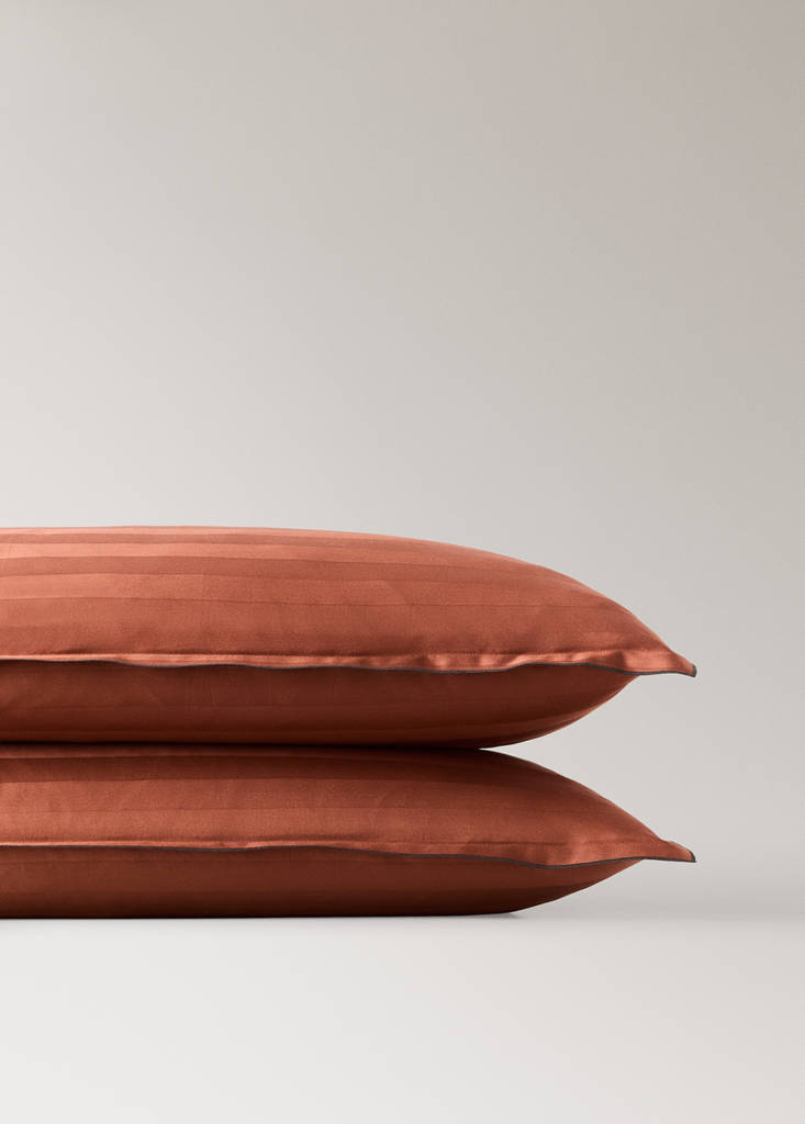 Sateen cotton striped pillowcases 300 thread count 50x75 cm — Cognac