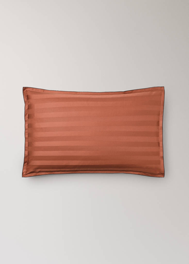 Sateen cotton striped pillowcases 300 thread count 50x75 cm — Cognac
