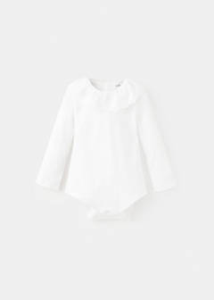 Embroidered babydoll-neck body — Off White 1