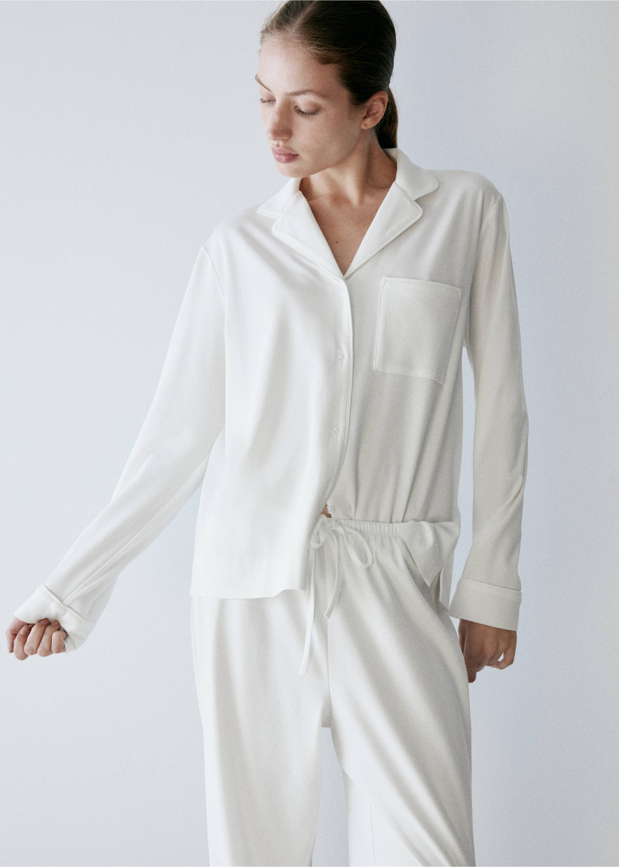 Pantalón pijama algodón elástico cintura ajustable - Detalle del artículo 1, Blanco. Ref: 37082913-00.
