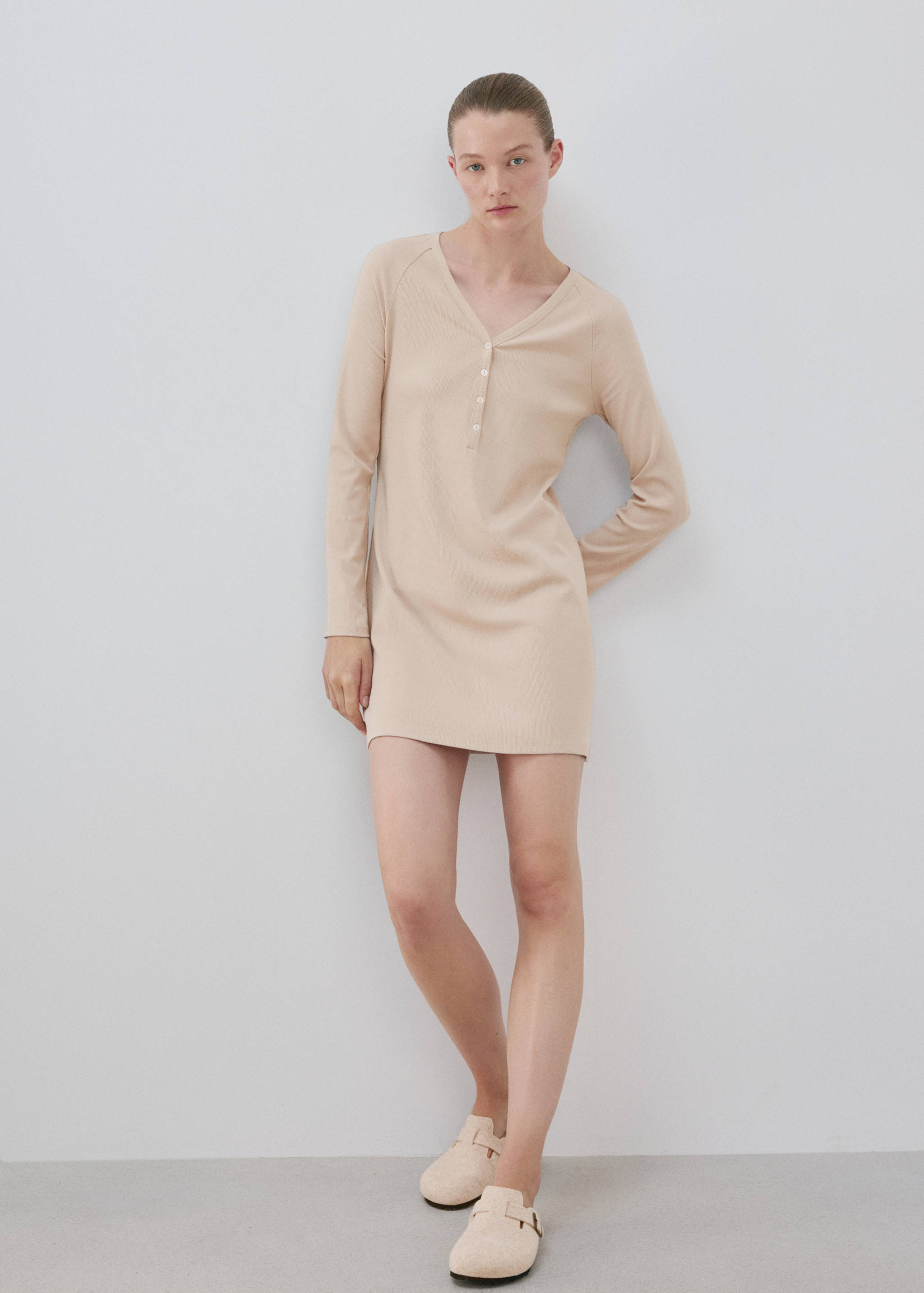 Camisón algodón viscosa escote pico - Plano general