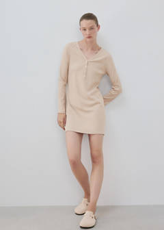 Cotton viscose nightdress with V-neckline — Beige 2