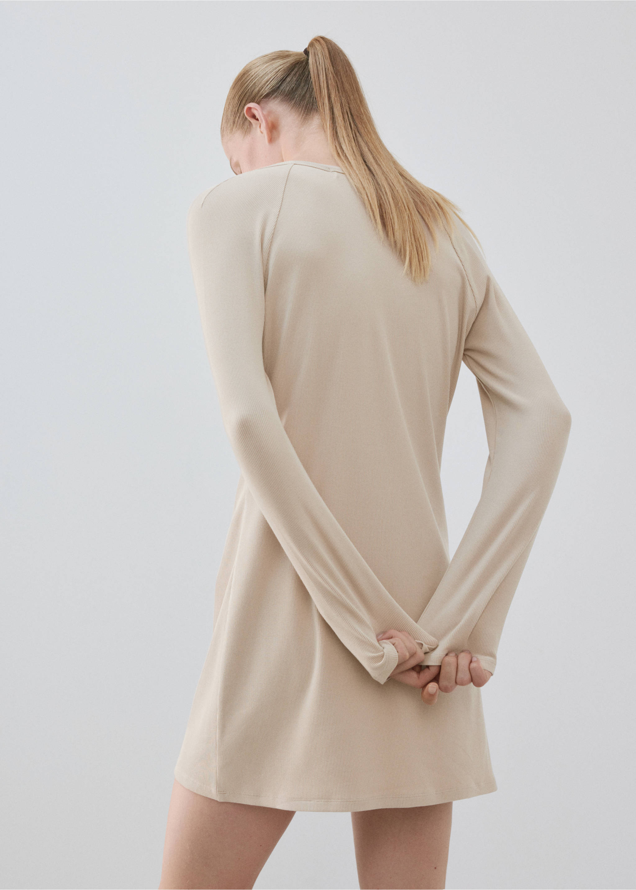 Camisón algodón viscosa escote pico - Reverso del artículo, Beige. Ref: 37082914-00.
