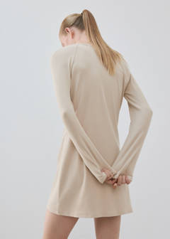 Cotton viscose nightdress with V-neckline — Beige 3