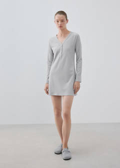 Cotton viscose nightdress with V-neckline — Grey 2