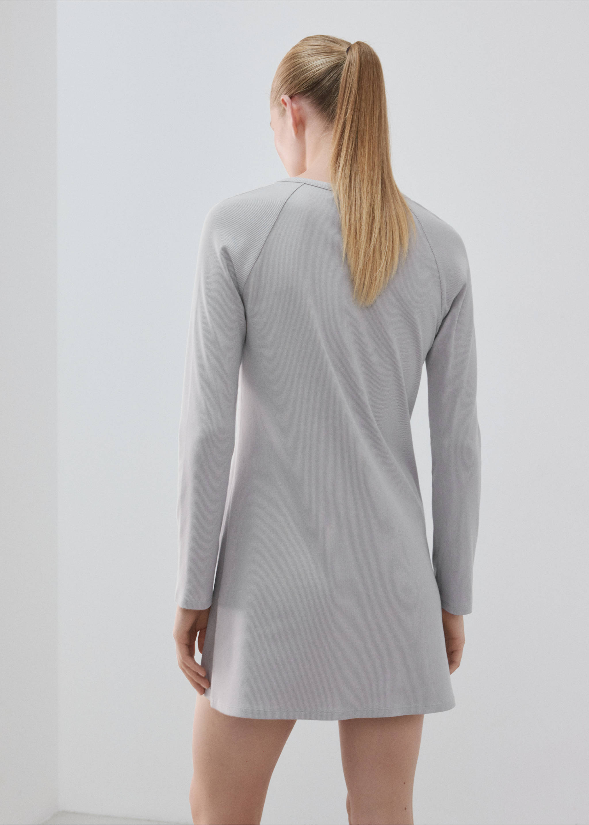 Camisón algodón viscosa escote pico - Reverso del artículo, Gris. Ref: 37082914-00.