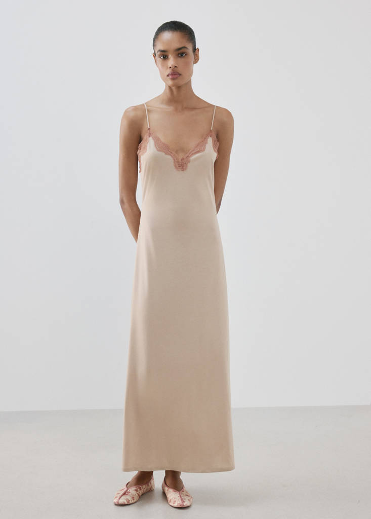 Lyocell cotton lace nightdress — Pink