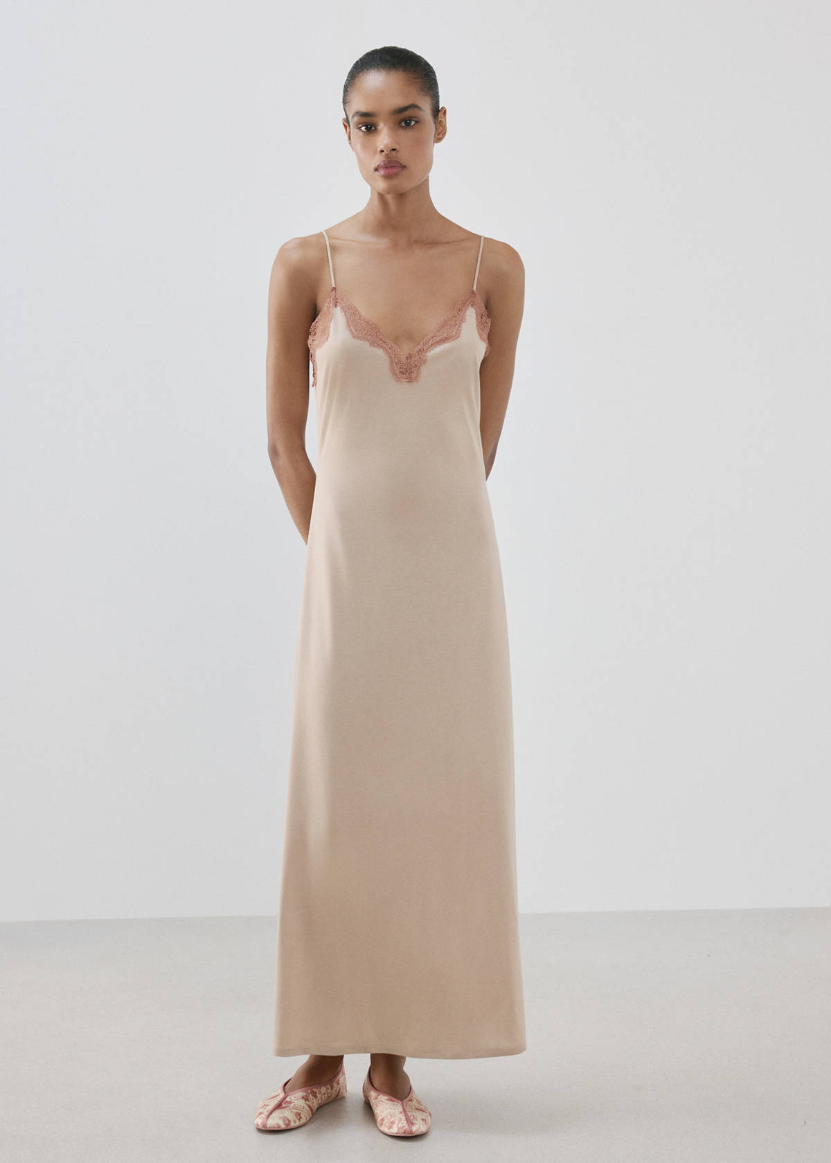 Lyocell cotton lace nightdress — Pink