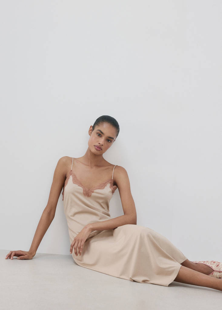Lyocell cotton lace nightdress — Pink