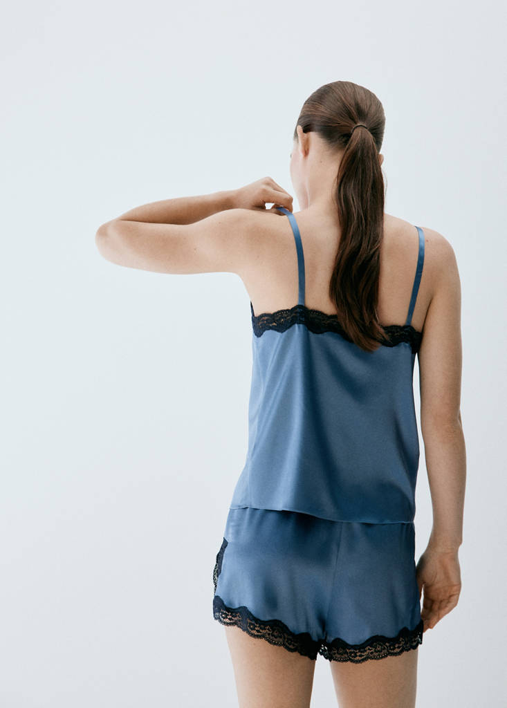 Silk shorts with contrasting lace trim — Blue