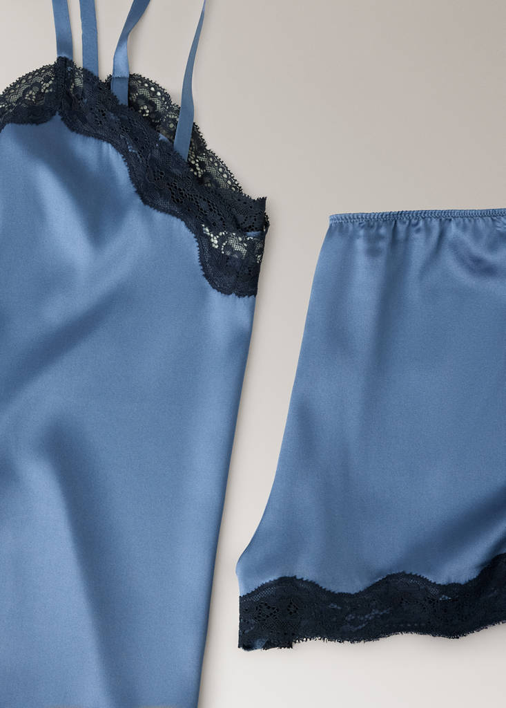 Silk shorts with contrasting lace trim — Blue