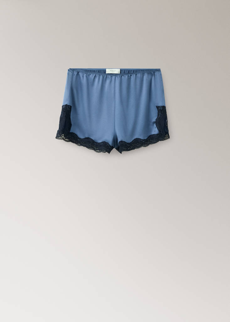 Silk shorts with contrasting lace trim — Blue