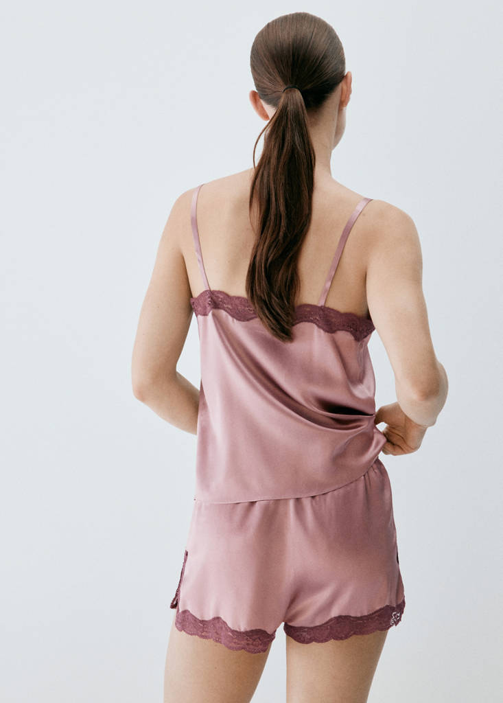 Silk shorts with contrasting lace trim — Pastel Pink