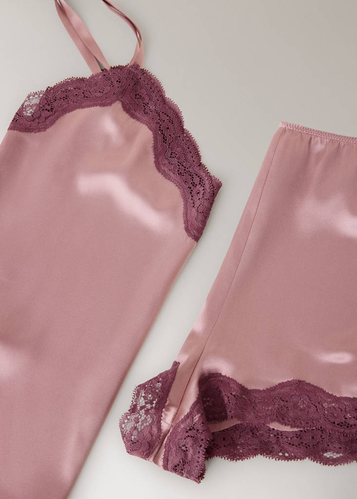 Silk shorts with contrasting lace trim — Pastel Pink