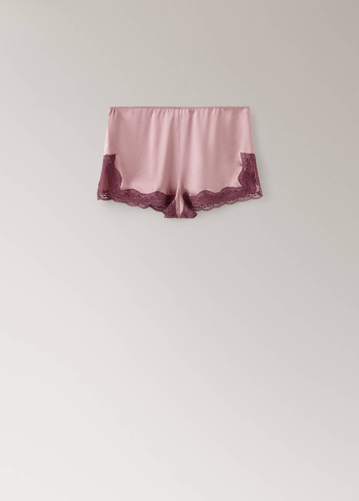 Silk shorts with contrasting lace trim — Pastel Pink