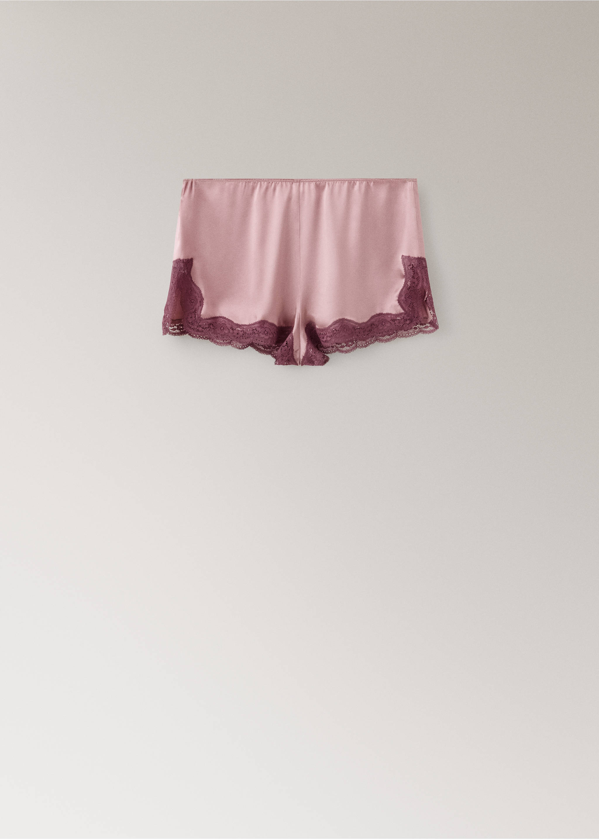 Silk shorts with contrasting lace trim - Article without model, Pastel Pink. Ref: 37082916-00.