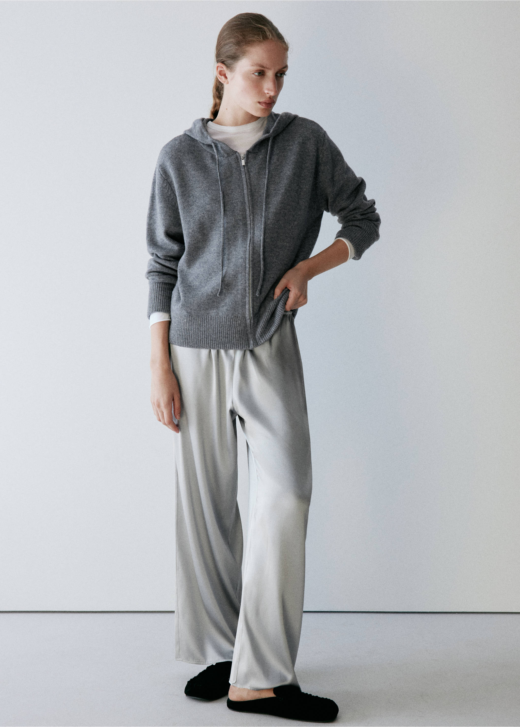 100% wool zip cardigan - General plane, Grey. Ref: 37082923-00.