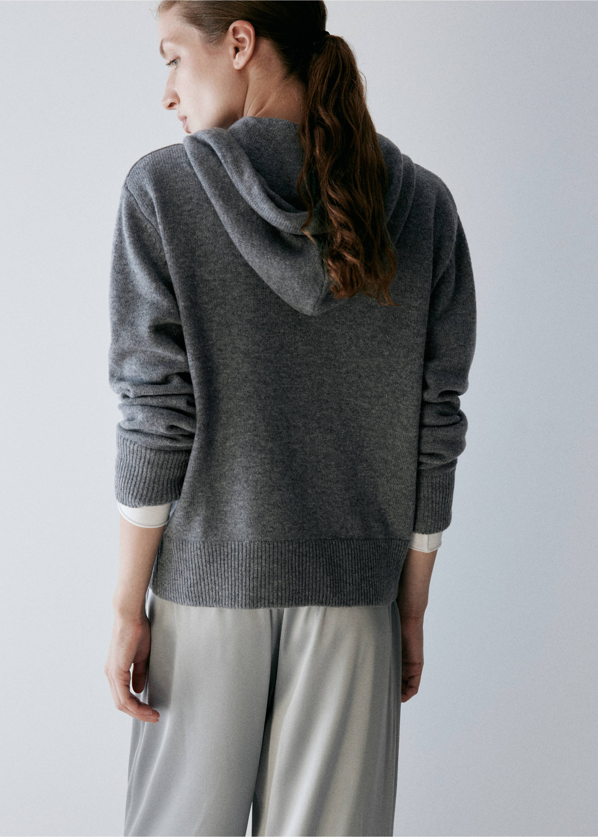 100% wool zip cardigan - Reverse of the article, Grey. Ref: 37082923-00.