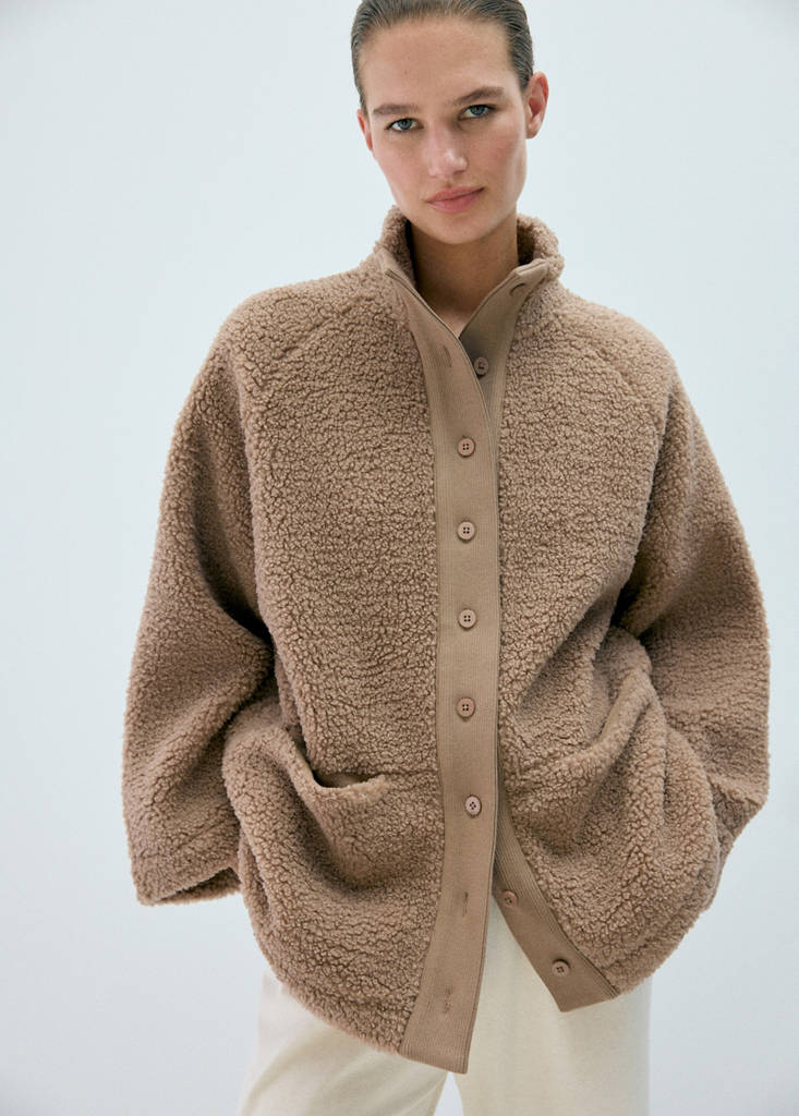 Sherpa buttoned cardigan — Medium Brown