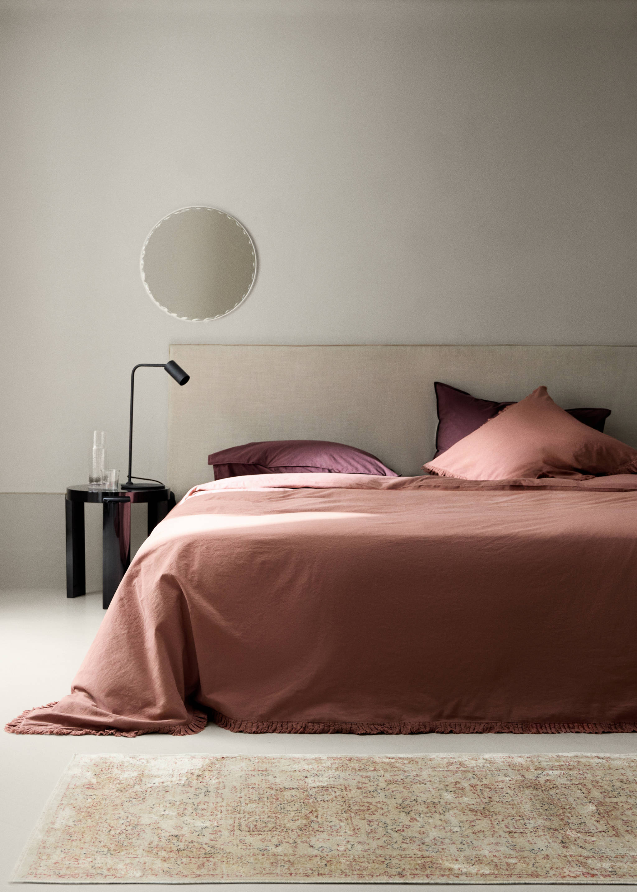 Washed cotton duvet cover with frayed gauze ruffle for 180/200cm bed - General plane