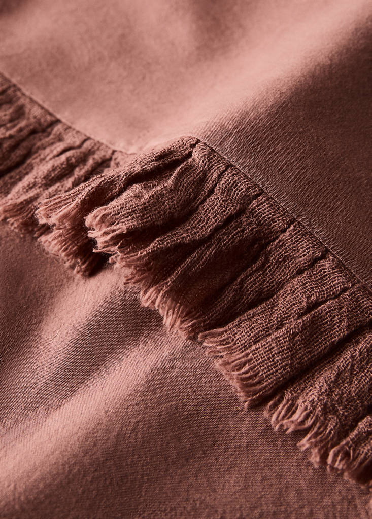 Washed cotton flat sheet with frayed gauze ruffle 160x280 cm — Medium Pink