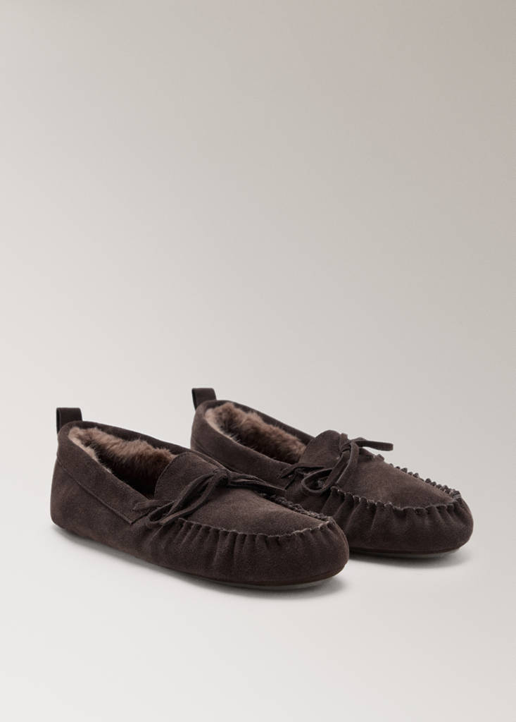 Leather moccasin with fur lining — Brown