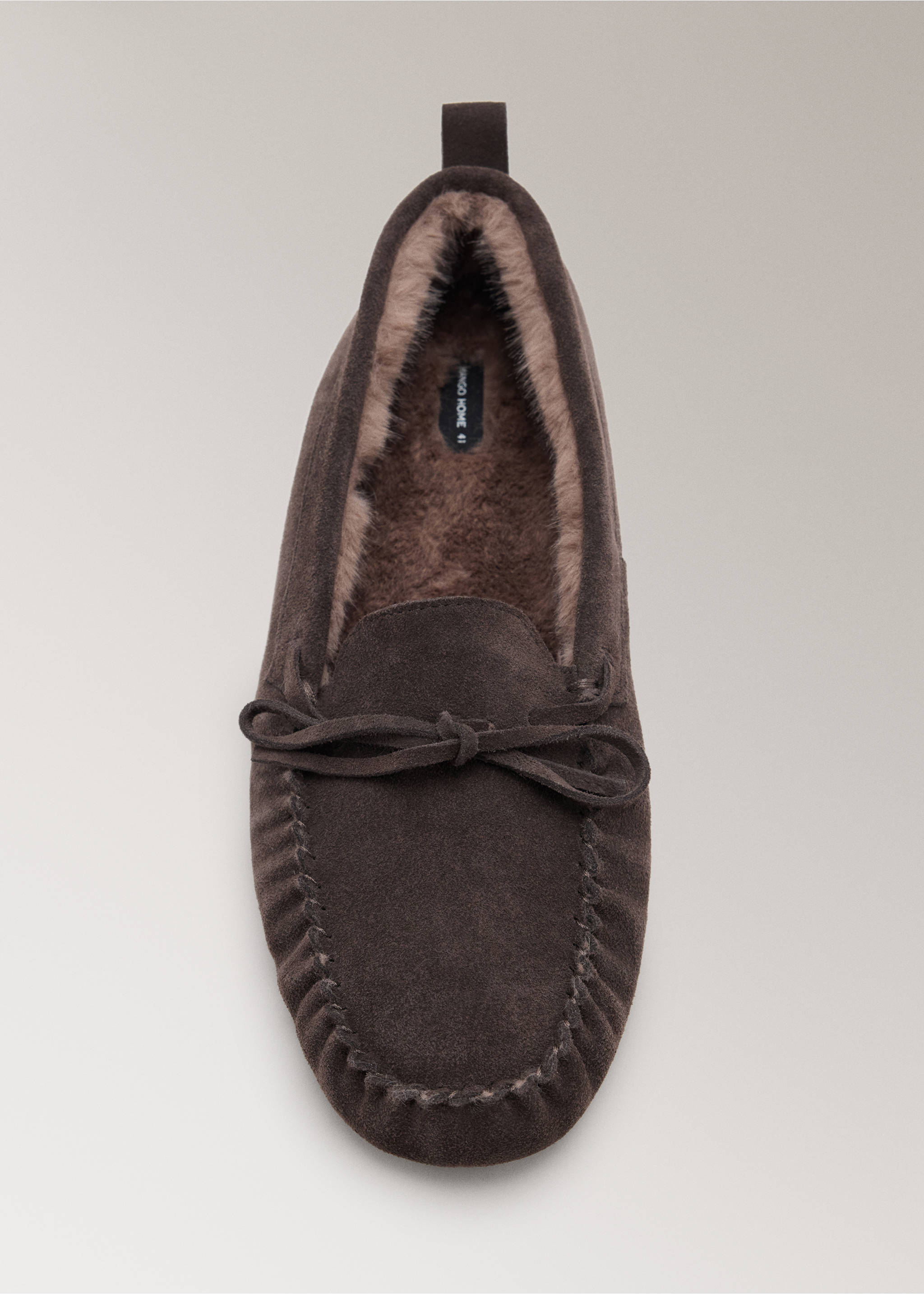 Leather moccasin with fur lining - Details of the article 2, Brown. Ref: 37082929-00.