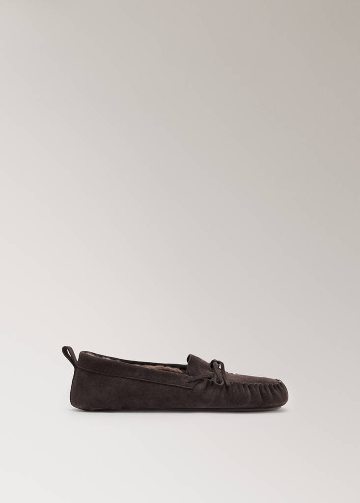 Leather moccasin with fur lining — Brown