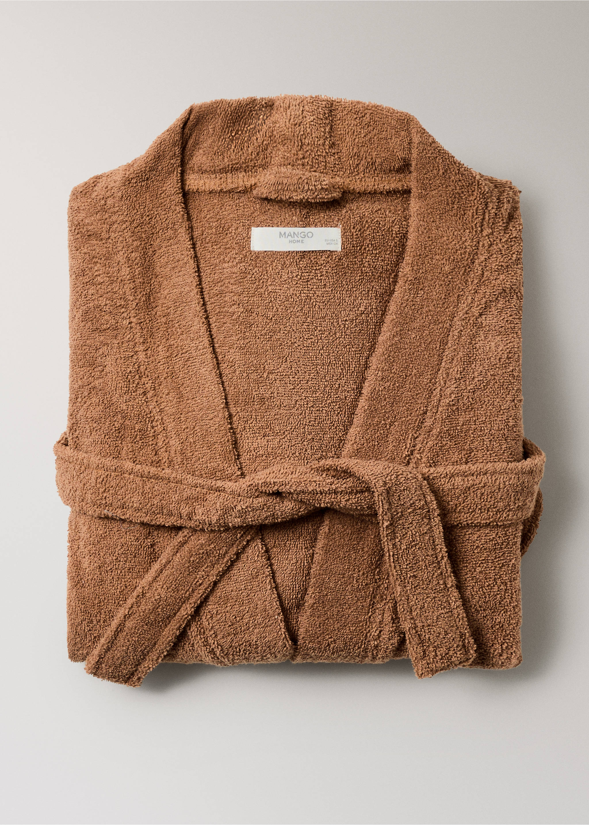 Terry cotton bathrobe - Details of the article 3, Medium Brown. Ref: 37082930-00.