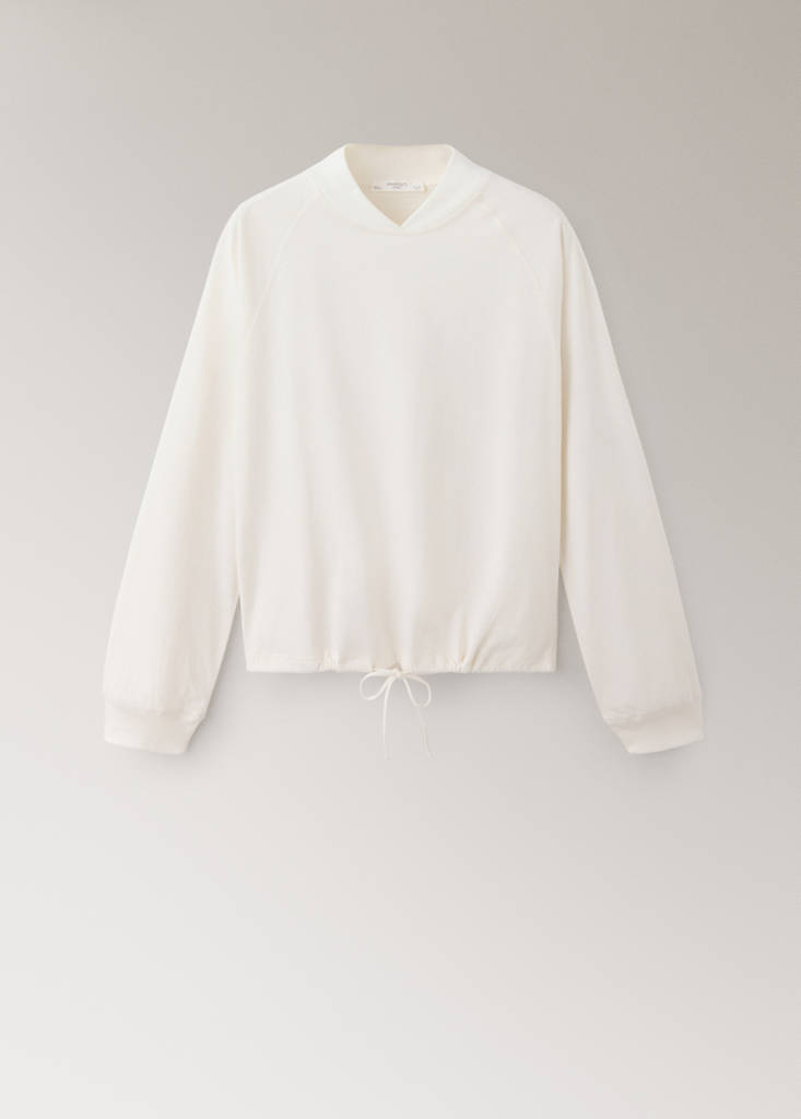 Soft cotton sweatshirt with drawstring detail — Ivory White