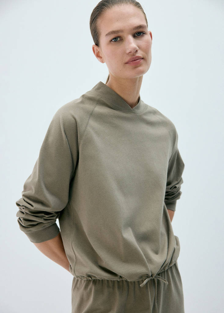 Soft cotton sweatshirt with drawstring detail — Green