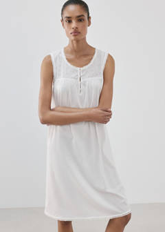 Cotton nightdress with broderie anglaise embroidery — White 1