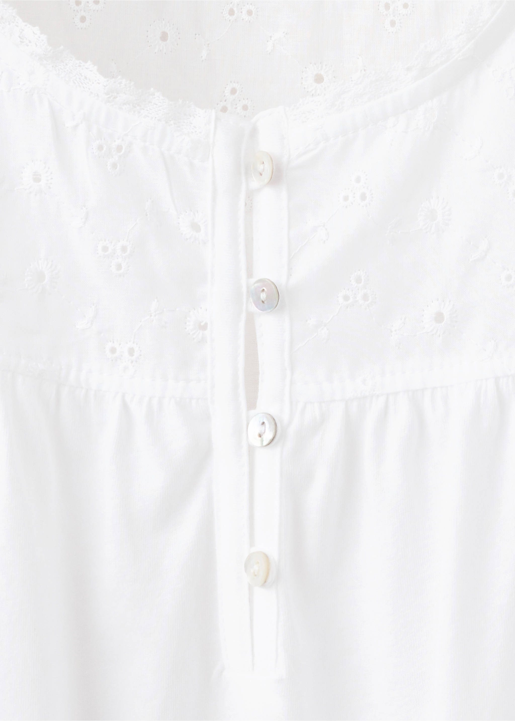 Cotton nightdress with broderie anglaise embroidery - Details of the article 8, White. Ref: 37082936-00.