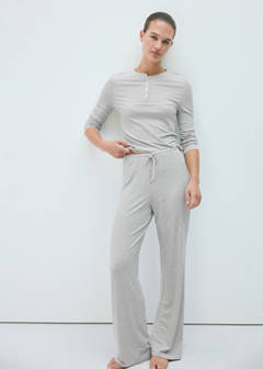 Striped pyjama T-shirt with button detail — Ivory White 2