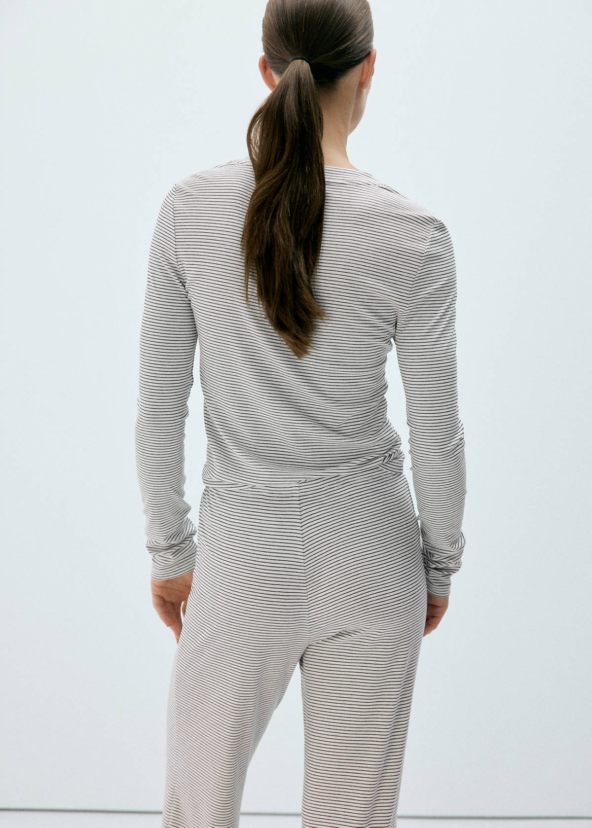 Striped pyjama T-shirt with button detail — Ivory White
