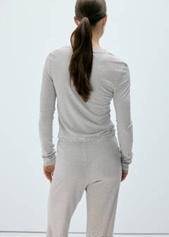 Striped pyjama T-shirt with button detail — Ivory White 3