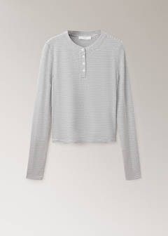 Striped pyjama T-shirt with button detail — Ivory White 6