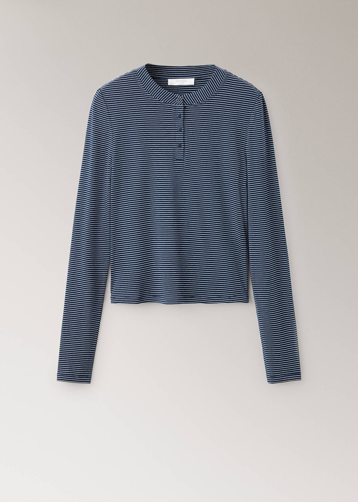 Striped pyjama T-shirt with button detail — Navy