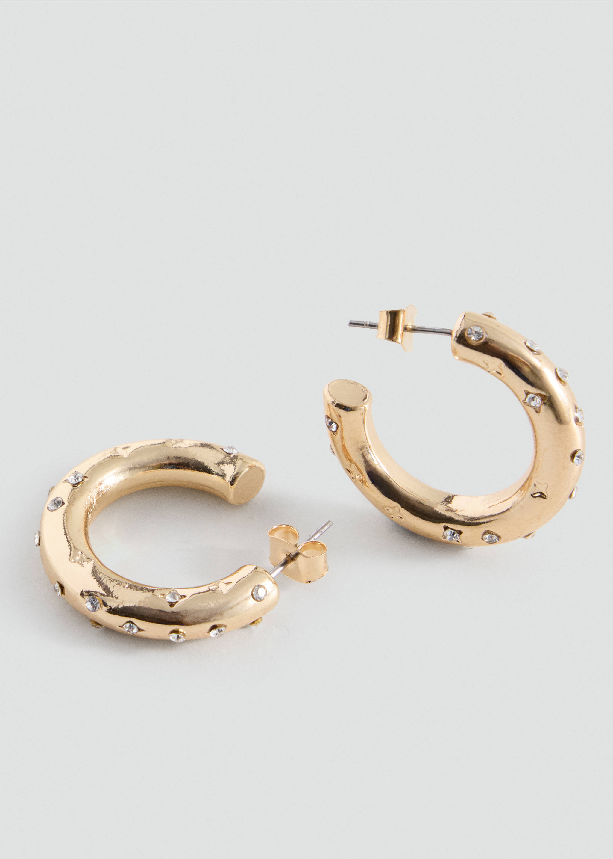 Hoop earrings with crystal details - Medium plane, Gold. Ref: 37082951-00.
