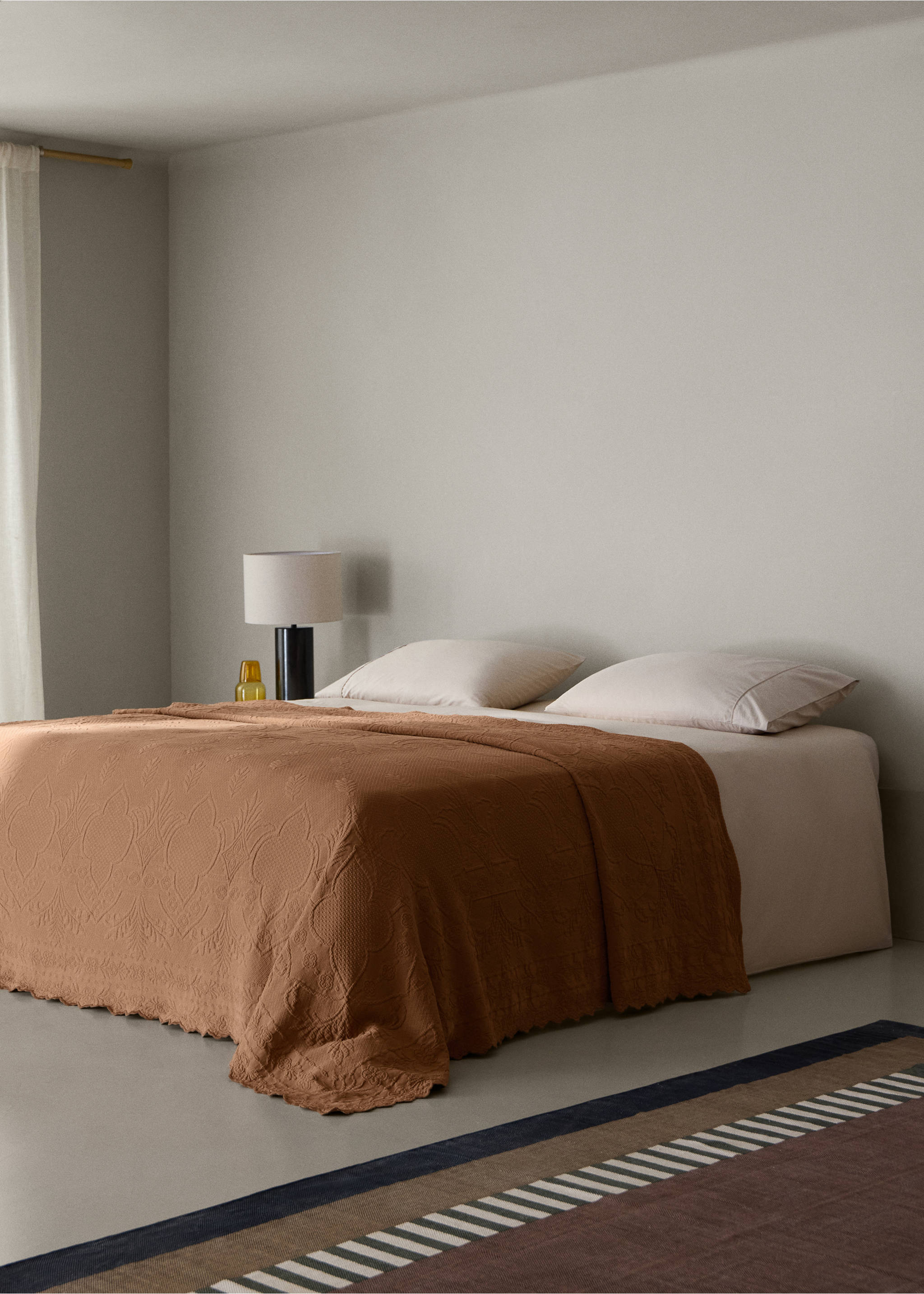 100% cotton garment dyed bedspread Bed 130/140/150 cm - General plane, Caramel. Ref: 37082956-00.